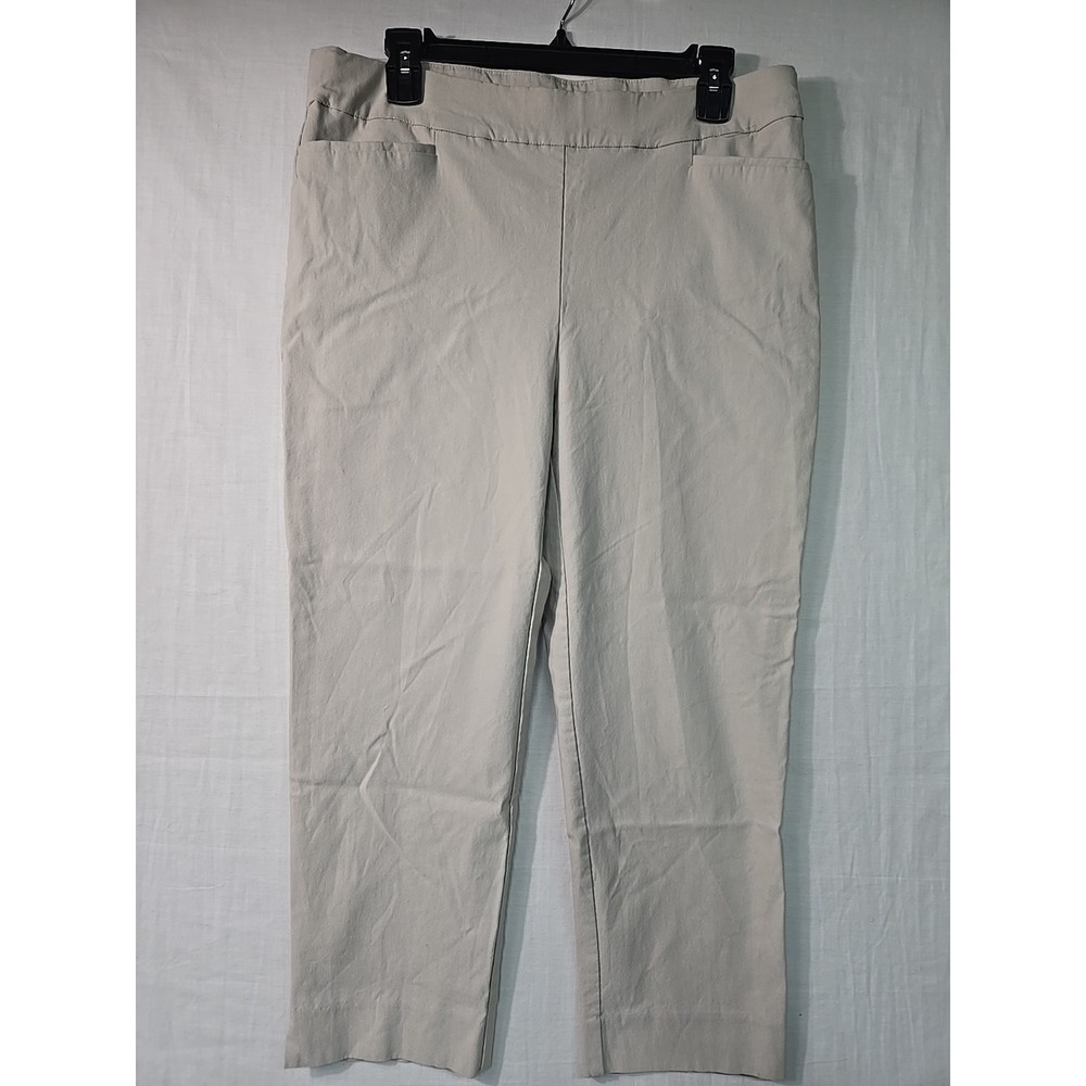 Chico's Women's 2 (12) Cropped Beige Pull On Pants Pockets Stretch Elastic Waist